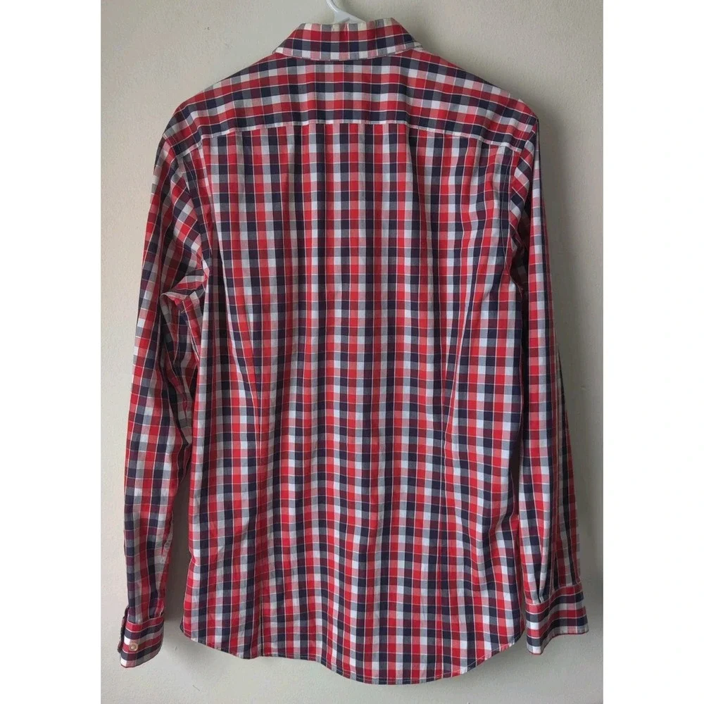 J Crew Mens Non‎ Iron Tailored Slim Button Up Red/Blue/White Check Long Sleeve M